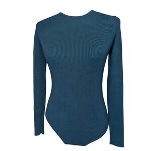 Veiled Modest Long Sleeve Bodysuit Turquoise Ribbed Size Small